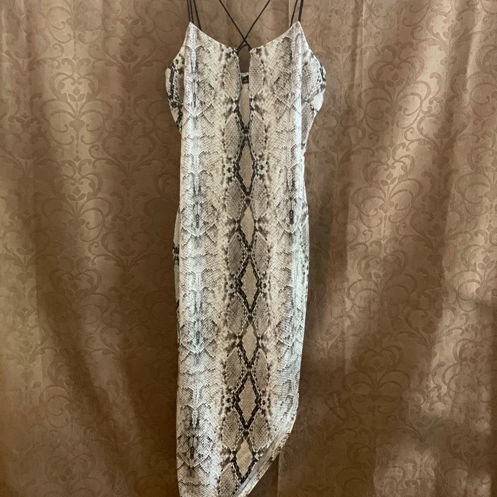 Faux snakeskin high slit dress